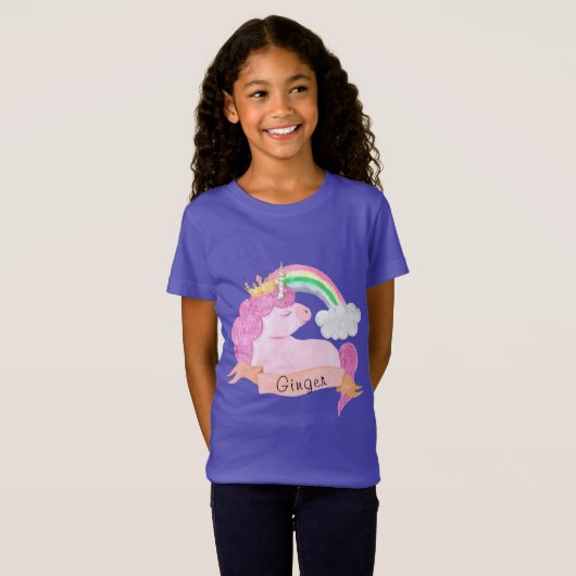 🌈 Rainbow Unicorn - Aangepaste naam T-shirt (Voorkant volledig)