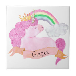 🌈 Rainbow Unicorn - Aangepaste naam Tegeltje