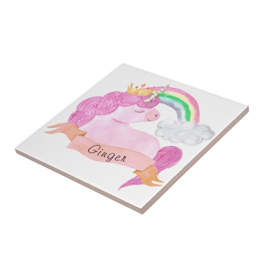🌈 Rainbow Unicorn - Aangepaste naam Tegeltje (Zijkant)