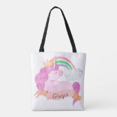 🌈 Rainbow Unicorn - Aangepaste naam Tote Bag (Achterkant)