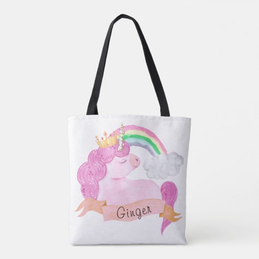 🌈 Rainbow Unicorn - Aangepaste naam Tote Bag (Achterkant)