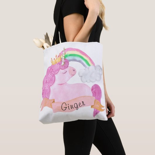 🌈 Rainbow Unicorn - Aangepaste naam Tote Bag (Dichtbij)