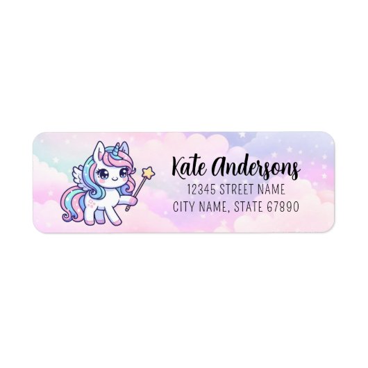 Rainbow Unicorn-adreslabels Etiket (Voorkant)