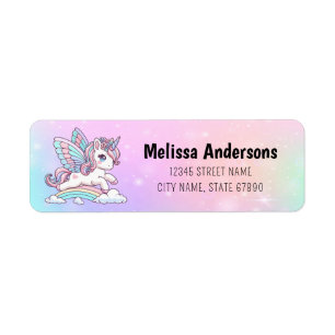 Rainbow Unicorn-adreslabels Etiket