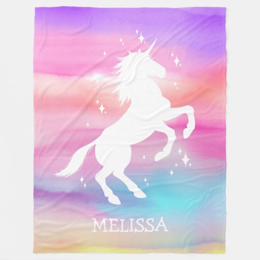 Rainbow unicorn baby deken gepersonaliseerd cadeau (Voorkant)