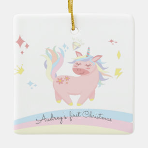 rainbow unicorn baby eerste kerstfoto keramisch ornament