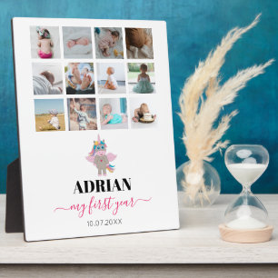 Rainbow Unicorn Baby Girl 1 jaar Foto Collage Fotoplaat