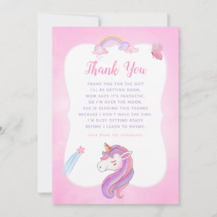 Rainbow Unicorn Baby Girl Shower Bedankkaart