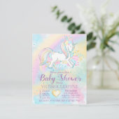 Rainbow Unicorn Baby Girl Shower Invitations Kaart (Staand voorkant)