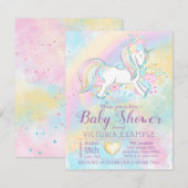 Rainbow Unicorn Baby Girl Shower Invitations Kaart (Voorkant / Achterkant)