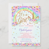Rainbow Unicorn Baby shower Invitation Girl Kaart (Voorkant)
