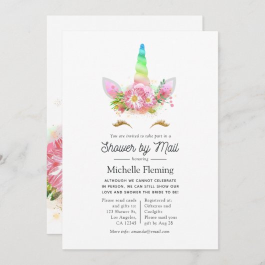 Rainbow Unicorn-Baby shower per post Kaart (Voorkant / Achterkant)