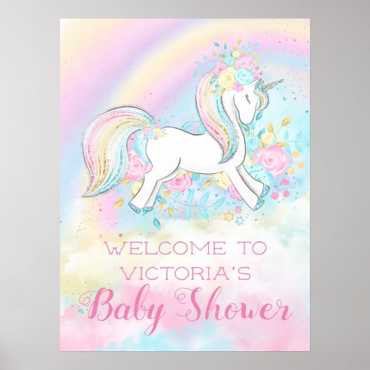 Rainbow Unicorn Baby shower Signs Poster (Voorkant)