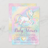 Rainbow Unicorn Baby Shower-uitvindingen Kaart (Voorkant / Achterkant)