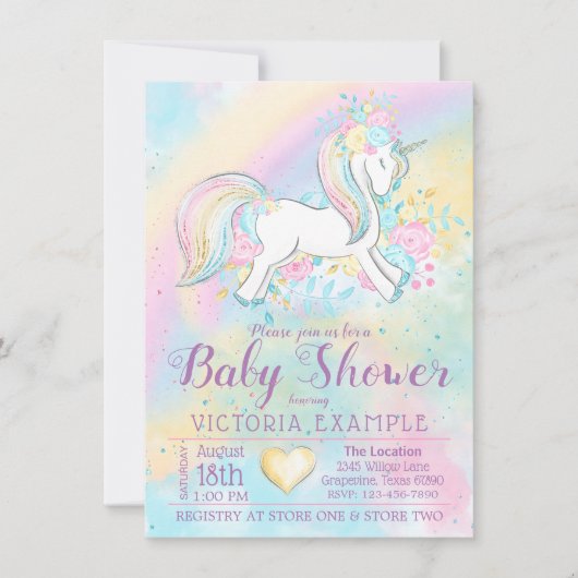 Rainbow Unicorn Baby Shower-uitvindingen Kaart (Voorkant)