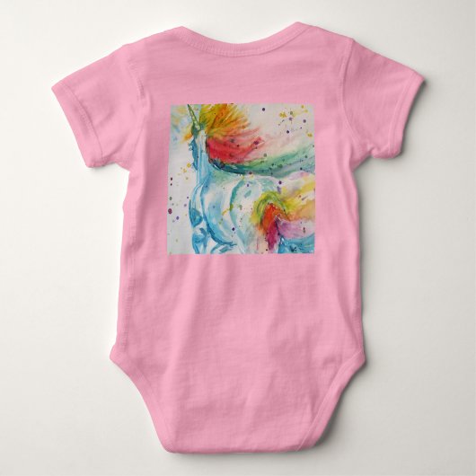 Rainbow Unicorn baby's Waterverf kunst Romper (Achterkant)