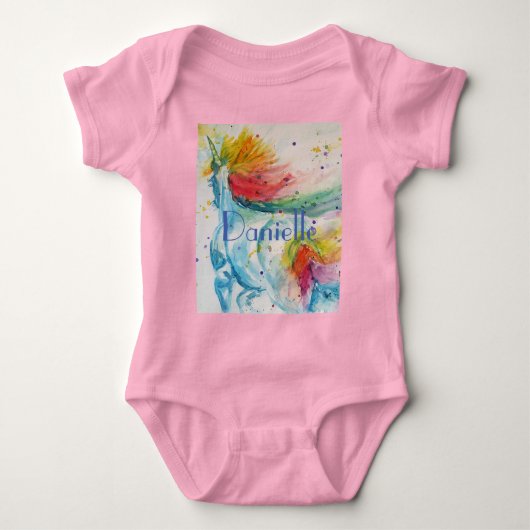 Rainbow Unicorn baby's Waterverf kunst Romper (Voorkant)