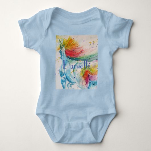 Rainbow Unicorn baby's Waterverf kunst Romper (Voorkant)