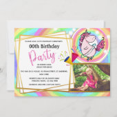 Rainbow unicorn ballerina 2 foto meisjes verjaarda kaart (Voorkant)