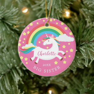 Rainbow Unicorn Big Sister kerstversiering Keramisch Ornament