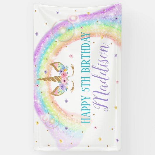 Rainbow Unicorn Birthday Banner (Verticaal)
