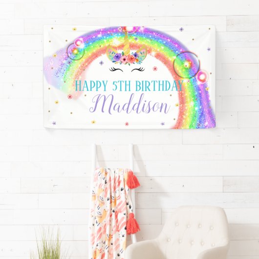 Rainbow Unicorn Birthday Banner Unicorn Face (Insitu)