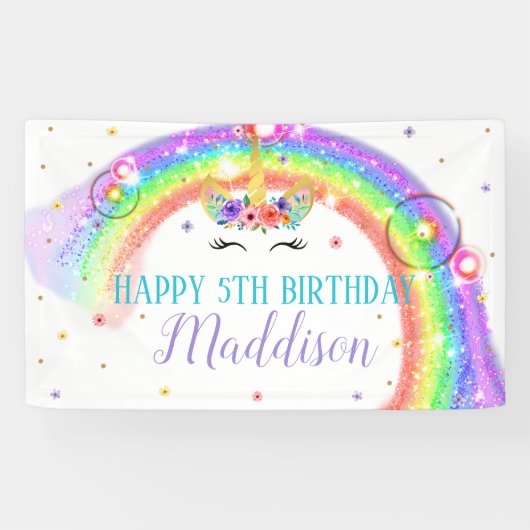 Rainbow Unicorn Birthday Banner Unicorn Face (Horizontaal)