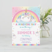 Rainbow Unicorn Birthday Cake Invitation Cupcake Kaart (Staand voorkant)