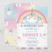 Rainbow Unicorn Birthday Cake Invitation Cupcake Kaart (Voorkant / Achterkant)