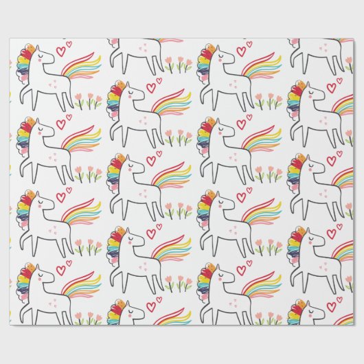 Rainbow Unicorn Birthday Custom Name Cadeaupapier (Vlak)
