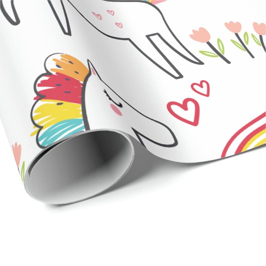 Rainbow Unicorn Birthday Custom Name Cadeaupapier (Rol Hoek)