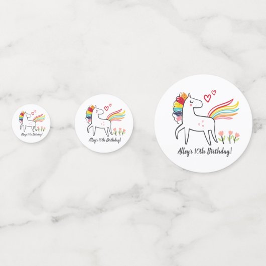 Rainbow Unicorn Birthday Custom Name Confetti (Voorkanten)