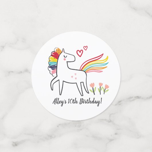 Rainbow Unicorn Birthday Custom Name Confetti (Kleine voorkant)