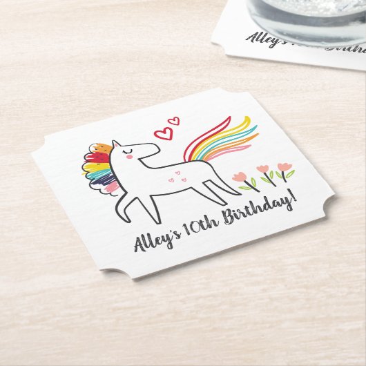Rainbow Unicorn Birthday Custom Name Kartonnen Onderzetters (Gekanteld)