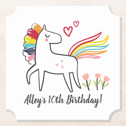 Rainbow Unicorn Birthday Custom Name Kartonnen Onderzetters (Voorkant)