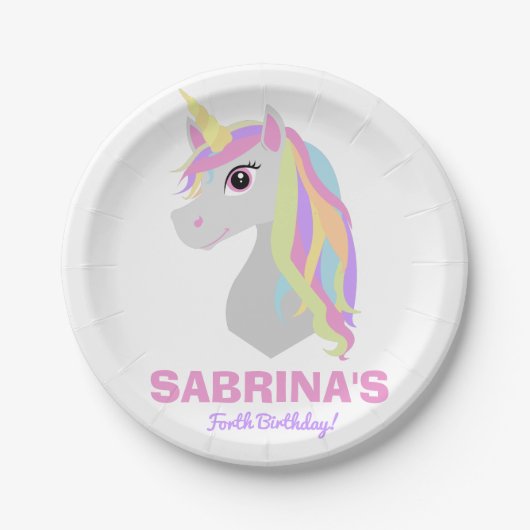 Rainbow Unicorn Birthday Custom Name Paper Borden Papieren Bordje (Voorkant)