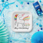 Rainbow Unicorn Birthday Custom Name Stickers Papieren Bordje (Feest)