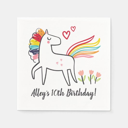 Rainbow Unicorn Birthday Custom Name Stickers Servet (Voorkant)