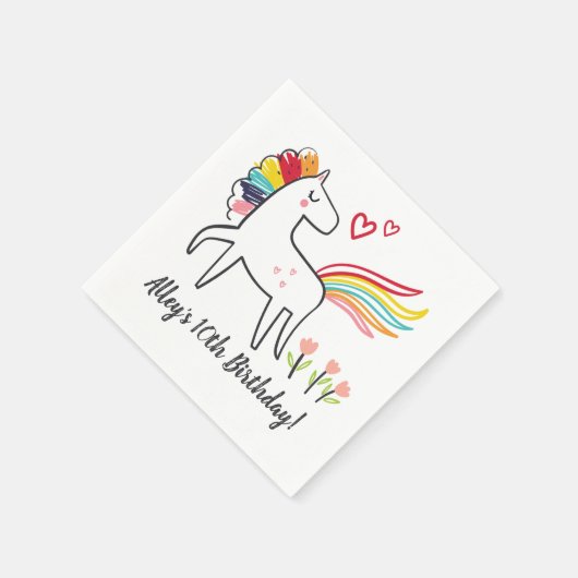 Rainbow Unicorn Birthday Custom Name Stickers Servet (Hoek)