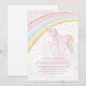 Rainbow Unicorn Birthday Girls Uitnodiging (Voorkant / Achterkant)