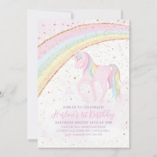 Rainbow Unicorn Birthday Girls Uitnodiging