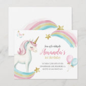 Rainbow Unicorn Birthday Girls Uitnodiging (Voorkant / Achterkant)