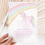 Rainbow Unicorn Birthday Girls Uitnodiging<br><div class="desc">Pastel Rainbow Unicorn Birthday Invitation. Een schattige waterverf regenboog en eenhoorn met faux goudglitter details.</div>