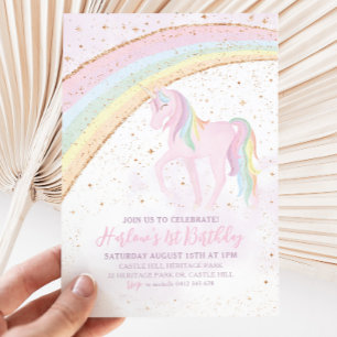 Rainbow Unicorn Birthday Girls Uitnodiging