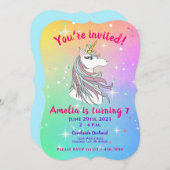 Rainbow Unicorn Birthday Invitation Kaart (Voorkant / Achterkant)