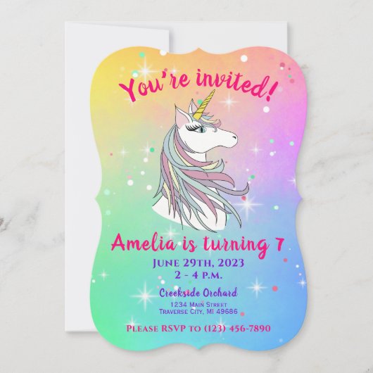 Rainbow Unicorn Birthday Invitation Kaart (Voorkant)