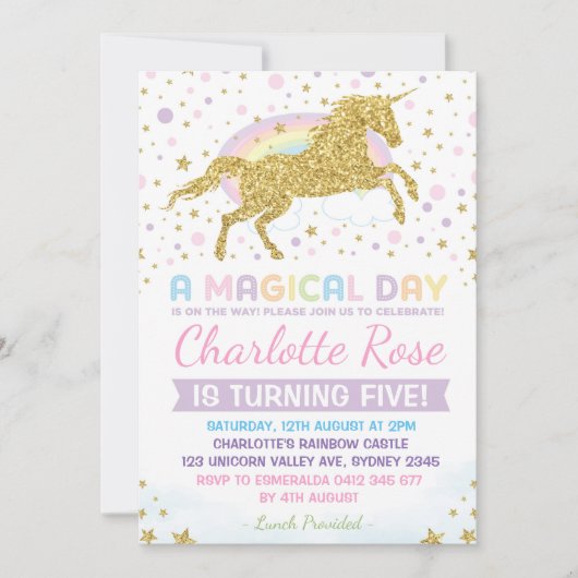 Rainbow Unicorn Birthday Invitation Party nodigt u Kaart (Voorkant)