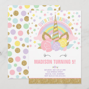 Rainbow Unicorn Birthday Invitation roze Gold Kaart