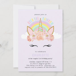 Rainbow Unicorn Birthday Invitation roze Gold Kaart
