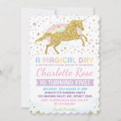 Rainbow Unicorn Birthday Invitation roze Gold Kaart (Voorkant)